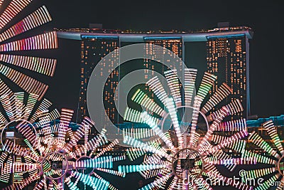 Flower Clock with the Marina Bay Sands in the background for Singapore iLight 2019 Editorial Stock Photo